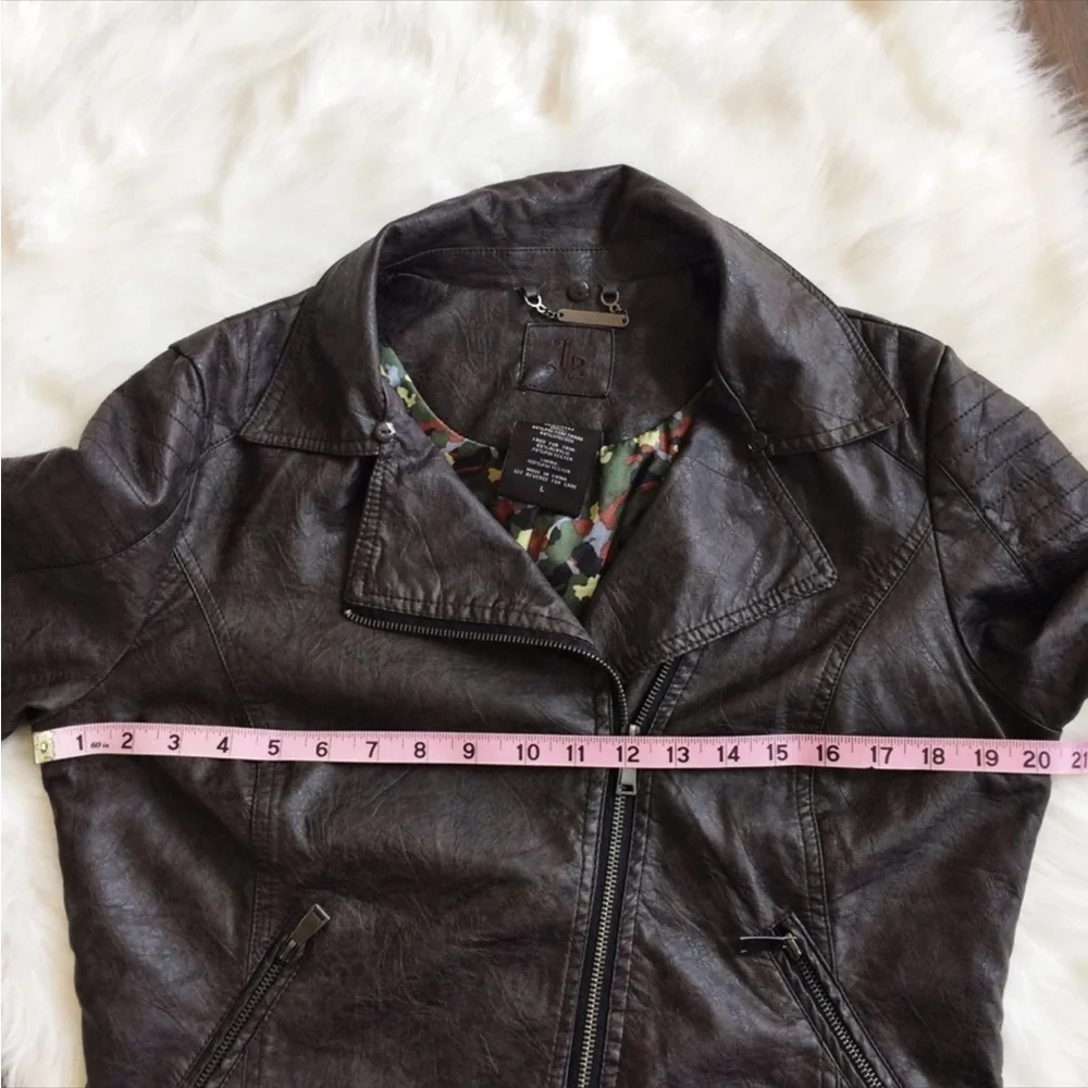 J2 Brown Faux Leather Cropped Moto Lined Jacket